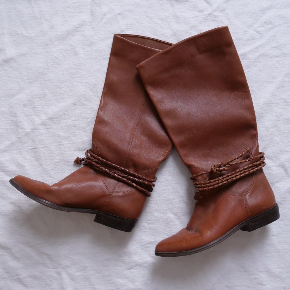 80s peanut butter brown leather mid calf boho boots - Picture 9 of 9